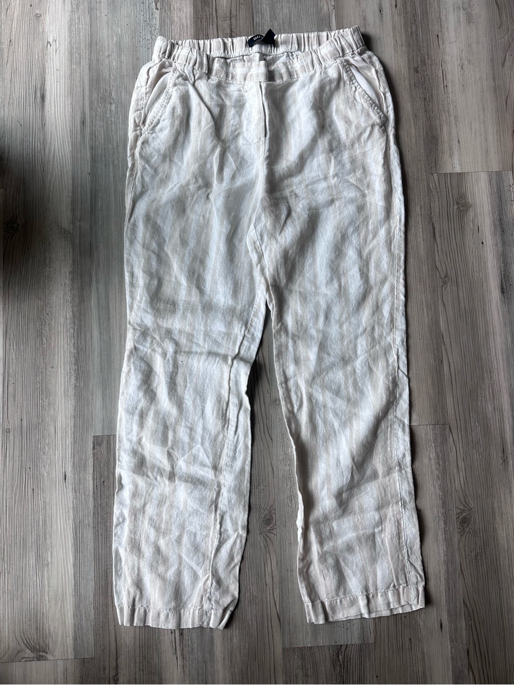 Ellen Tracy Women’s 8 Cream Striped Linen Blend Wide Leg Pants Lightweight